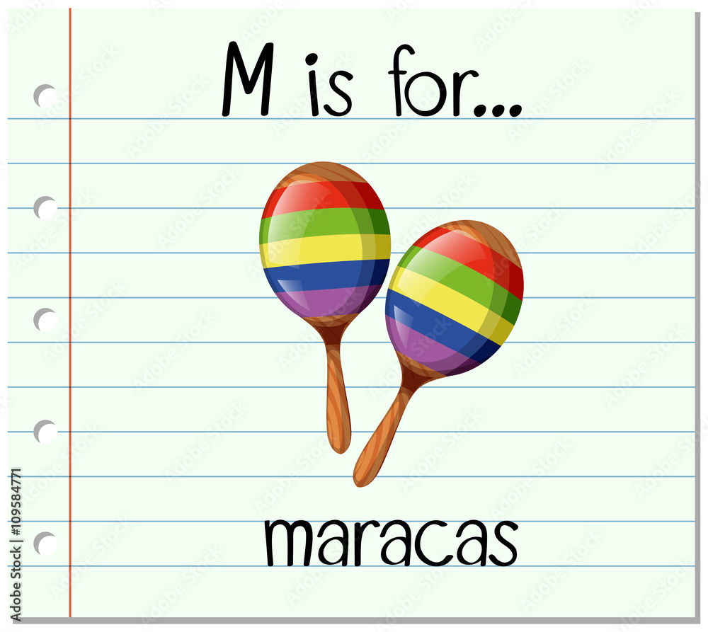 抽认卡字母M代表马拉加语