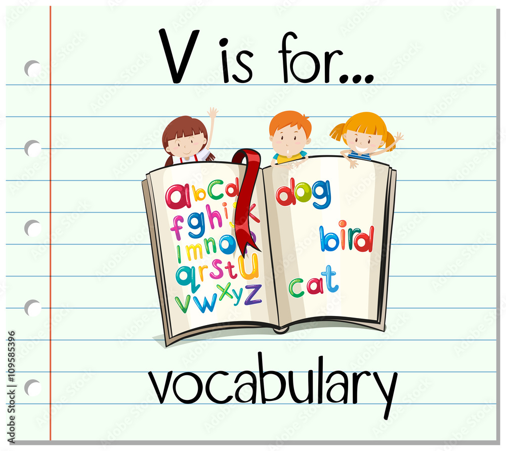 抽认卡字母V用于词汇表