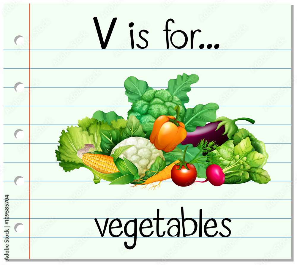 Flashcard letter V is for vegetables