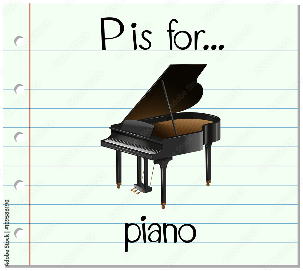 抽认卡字母P代表钢琴