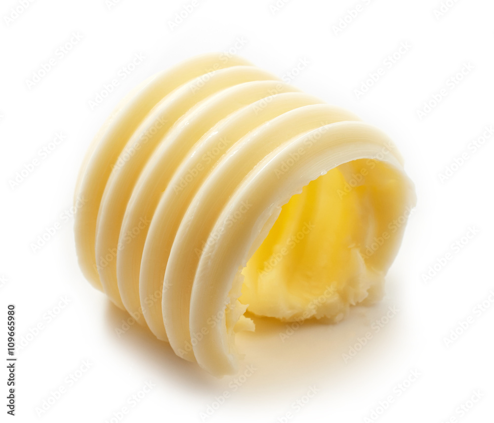 butter curl on white background