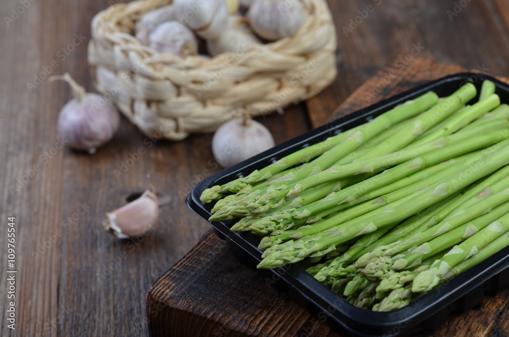 Asparagus with garlic for cooking