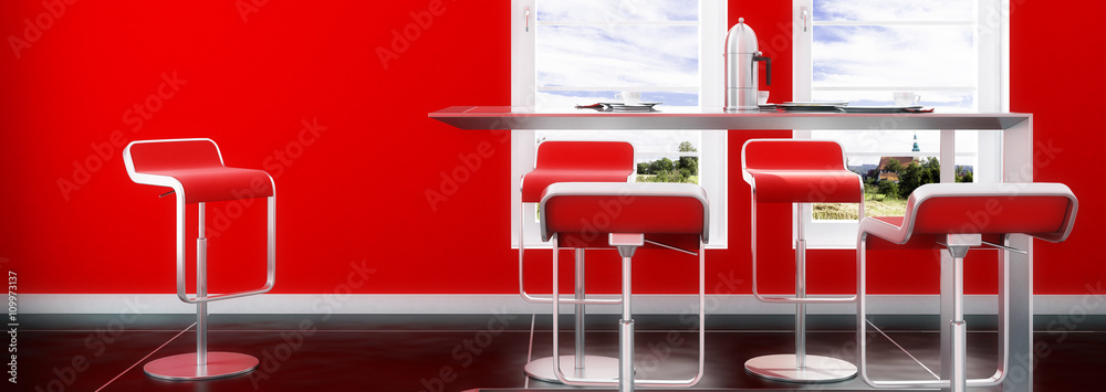 红色桌子组合（全景）