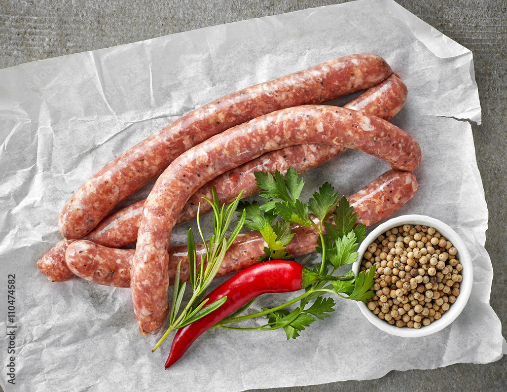 fresh raw meat sausages