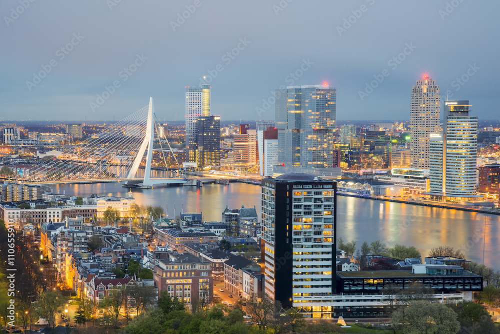Rotterdam Skyline at night in Netherlands