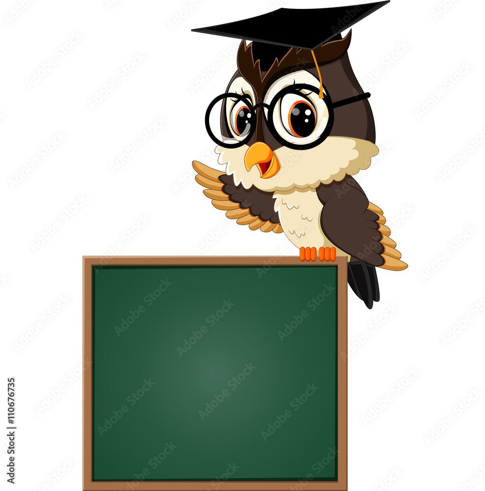 猫头鹰老师在黑板上的插图