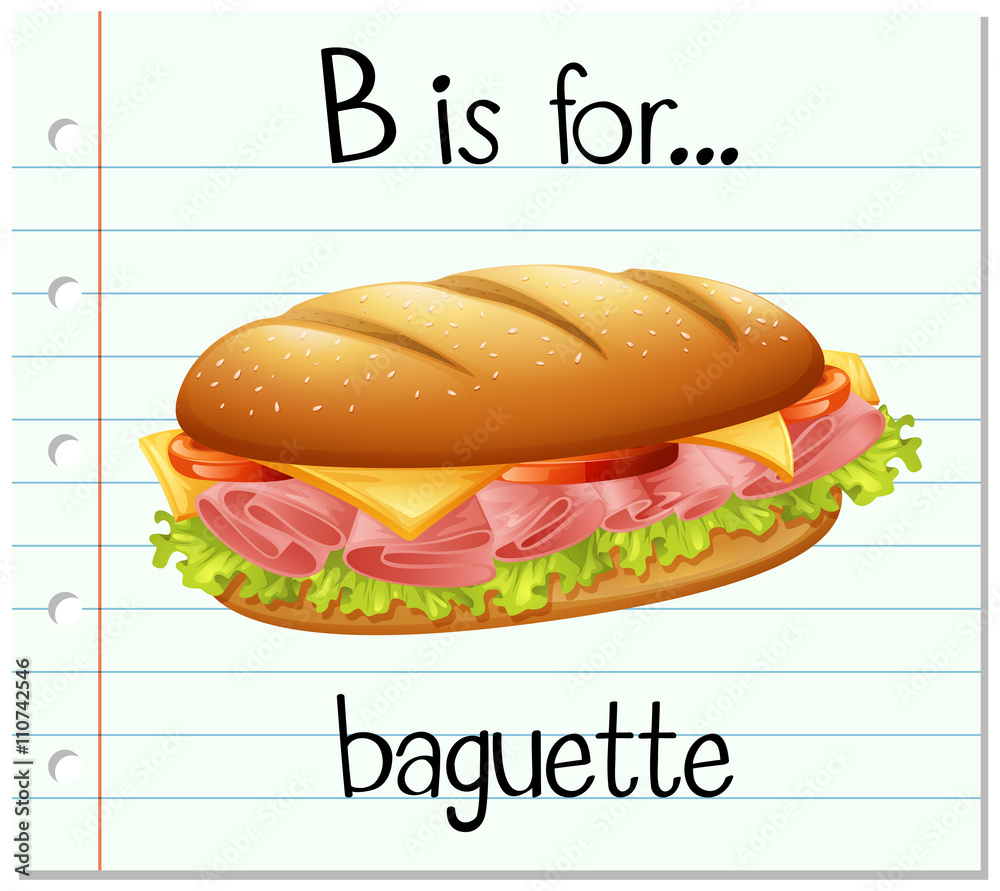 抽认卡字母B代表长棍面包
