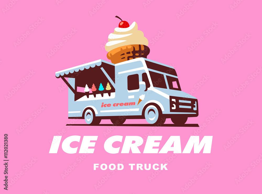 移动食品车。装有冰淇淋的汽车。矢量插图。