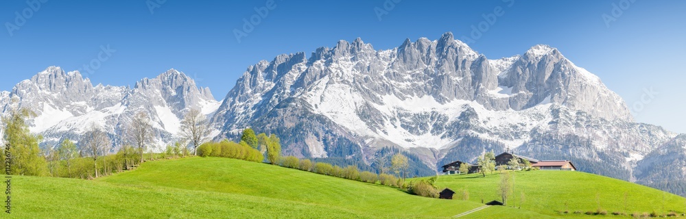 Mountain Farm in front of Wilder Kaiser, Kitzbühel, Tyrol, Austria