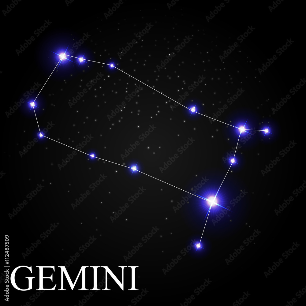 Gemini Zodiac Sign with Beautiful Bright Stars on the Background