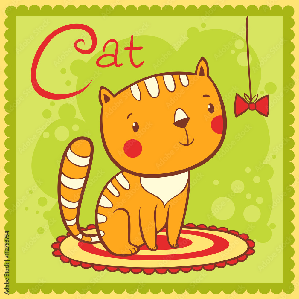 插图字母C和猫。动物。