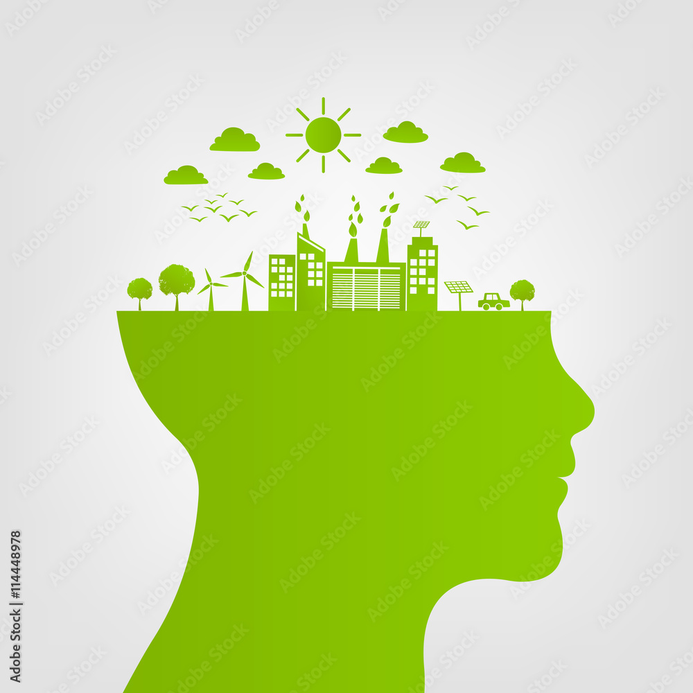 Ecology friendly concept, Think green save the world, Vector illustration 
