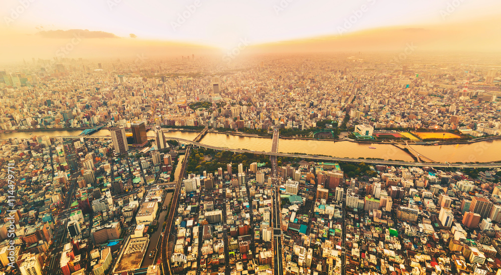 俯瞰东京广阔的城市景观和隅田河