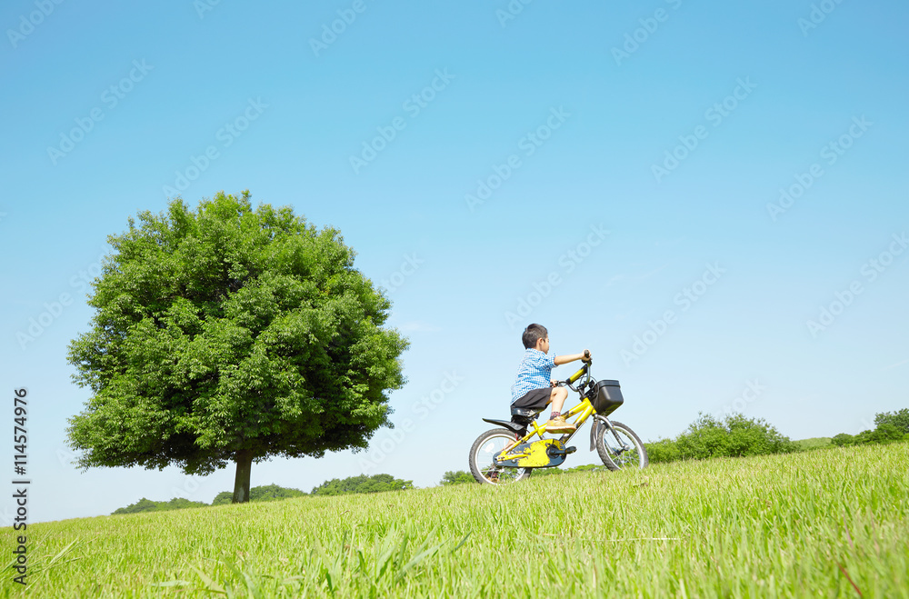 公園で自転車を乗る男の子