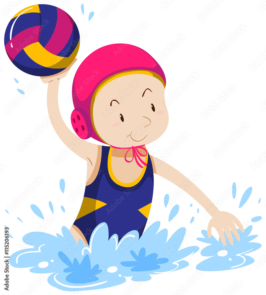 女子在泳池里打水球