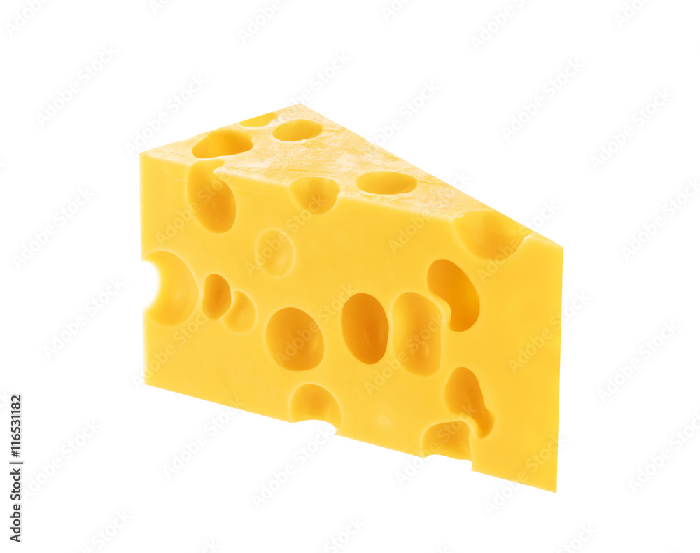 一块分离的硬奶酪。瑞士或马斯坦