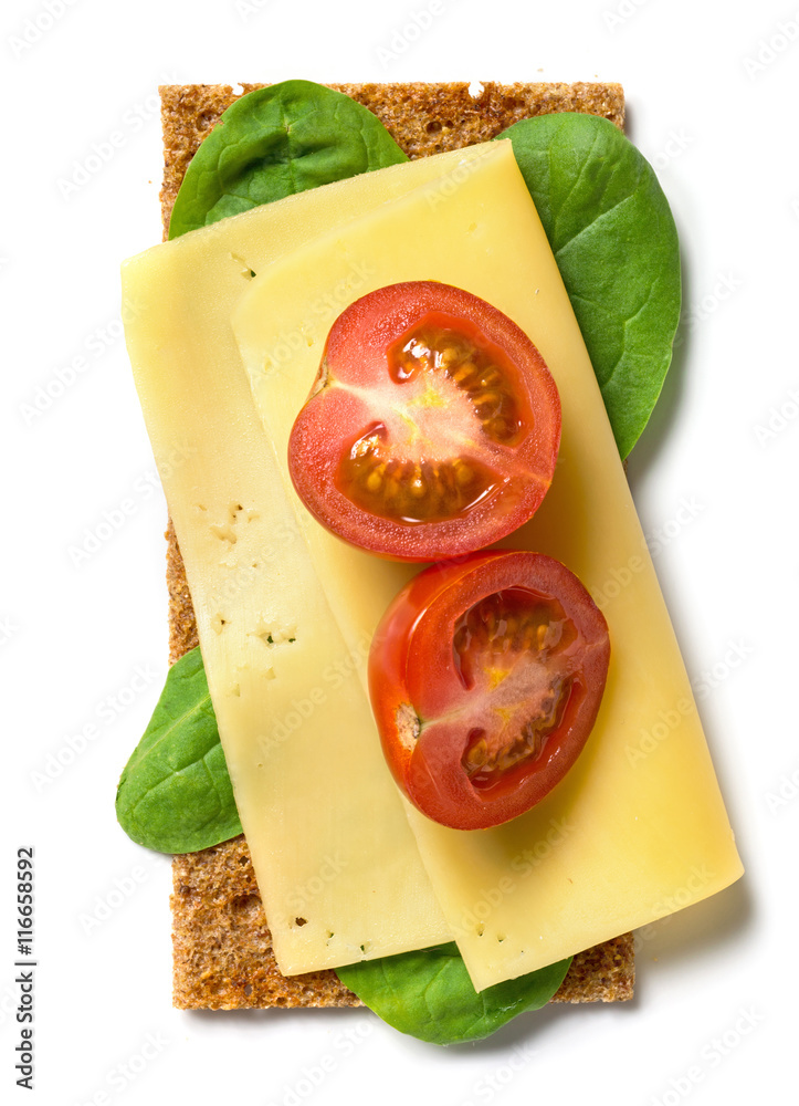 crispbread with cheese and tomato