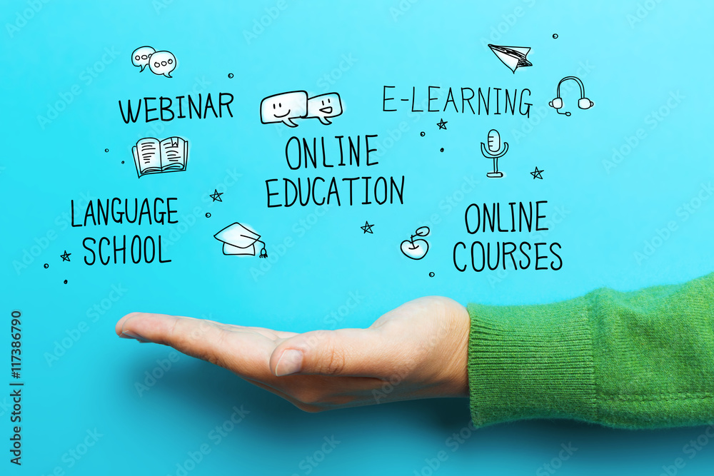 Online Education concept with hand