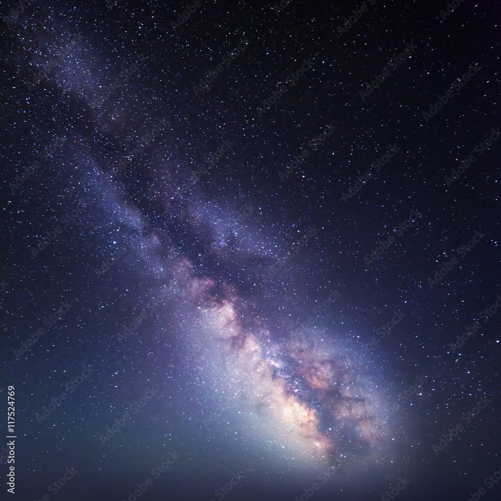 Night landscape. Starry sky with Milky Way. Nature background