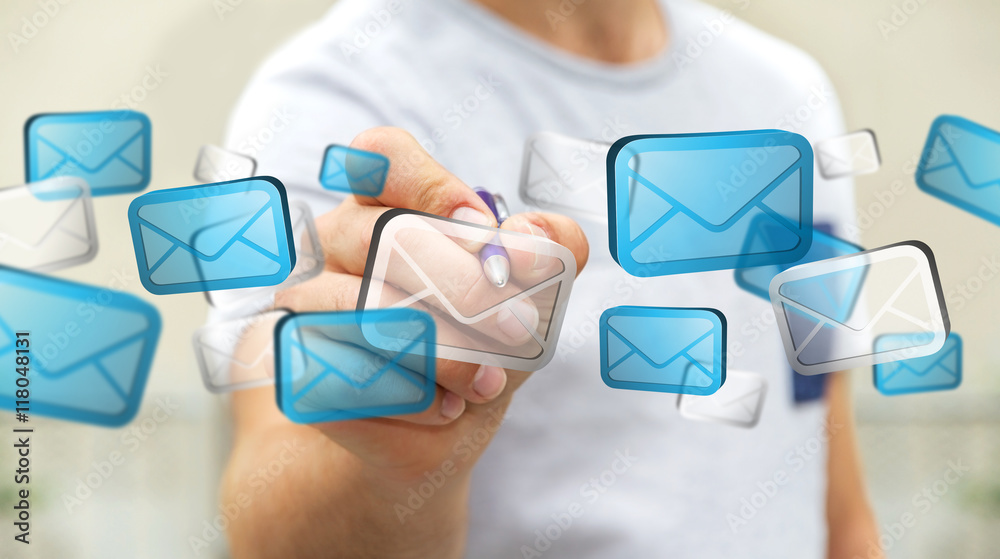 Businessman touching digital email icons ‘3D rendering’