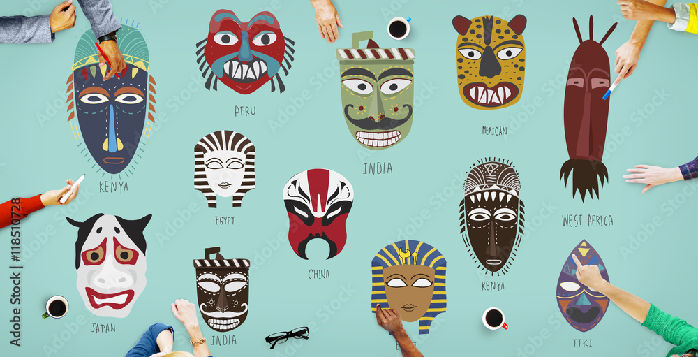 文化传统面具全球概念
