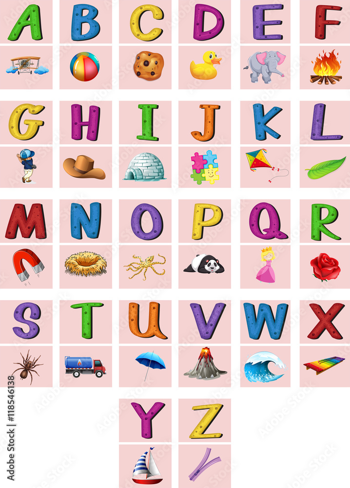 English alphabets A to Z with pictures