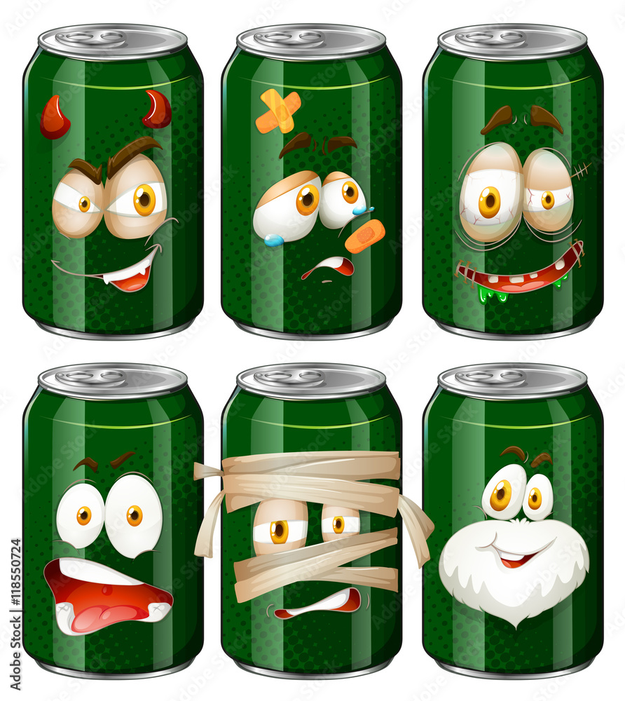 Facial expressions on soda cans