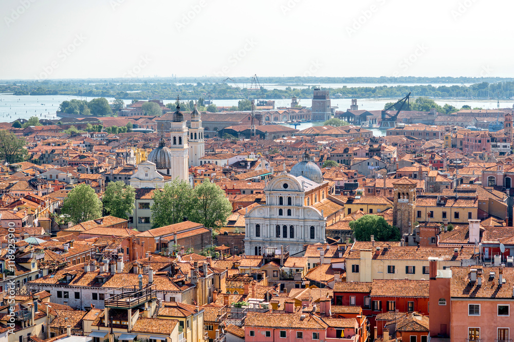Aerial view on Castello region with San Zaccaria church in Venice