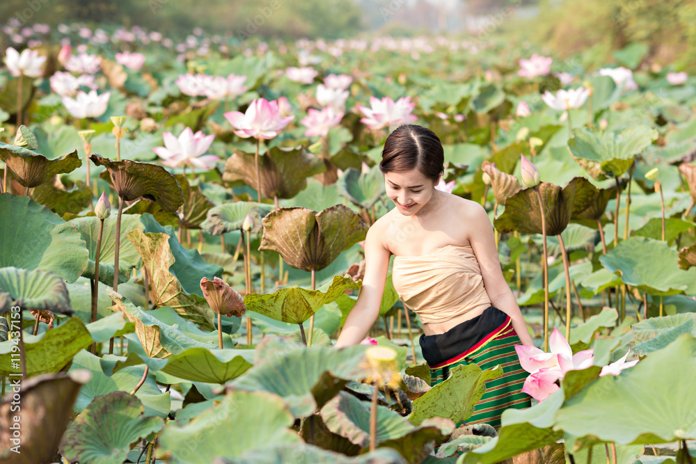 Asia women in Lotus Gardens