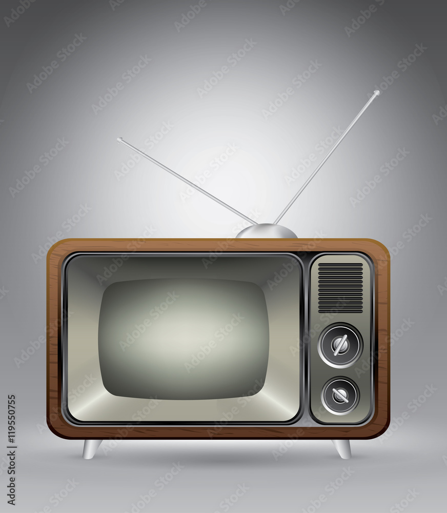 Old vintage tv on grey vector illustration template for advertising