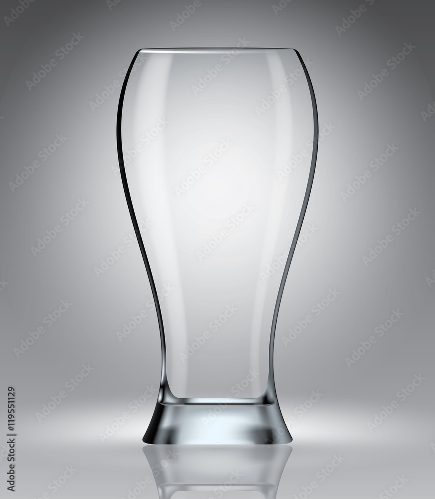 Empty beer glass on grey vector illustration template for advertising
