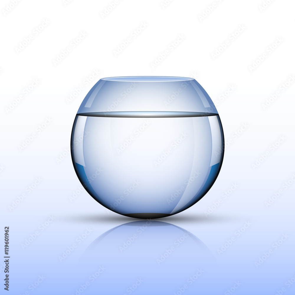 蓝色背景的鱼缸，逼真的矢量插图