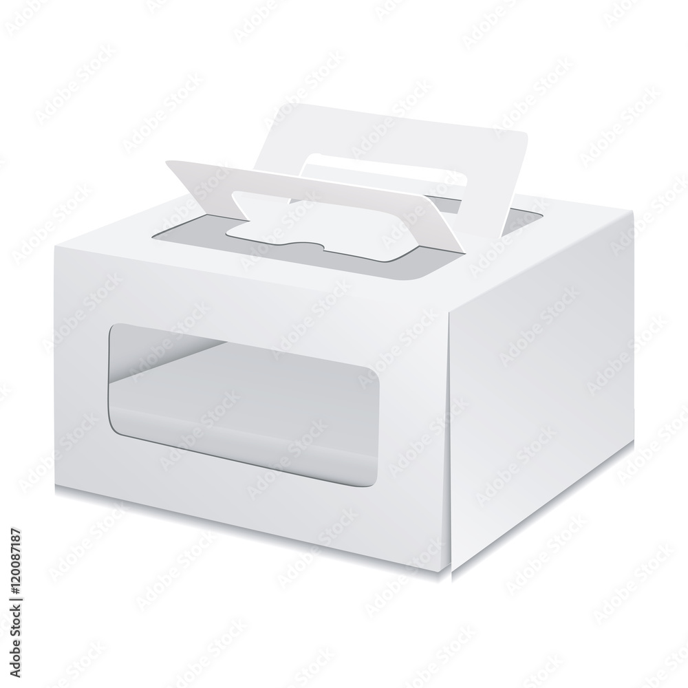 White Cardboard Carry Box Packaging For Cake. Toy, Electronics, Gift Or Other Products. Illustration