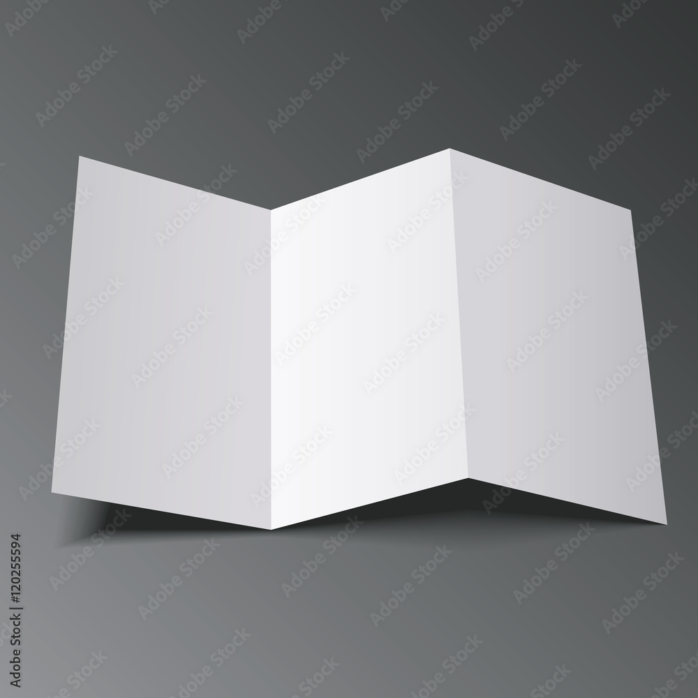 空白三折纸传单，传单，宽幅纸，传单，毛囊，带阴影的A4纸。插图