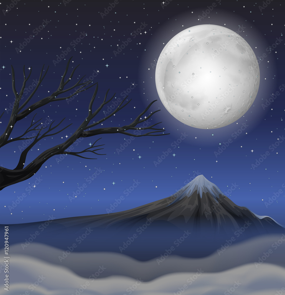 满月之夜的山景