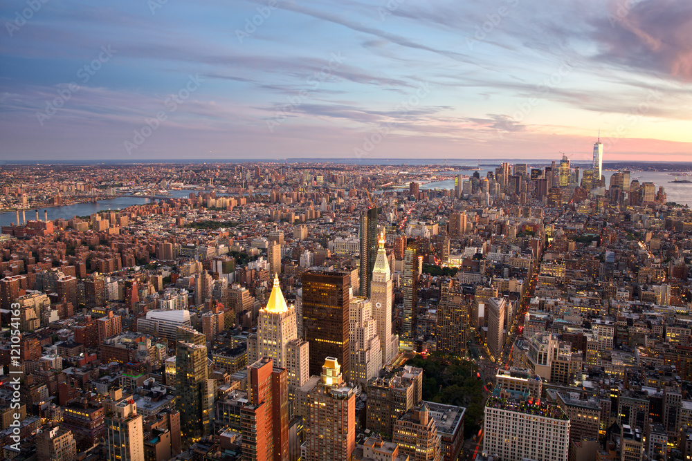 纽约市日落鸟瞰图