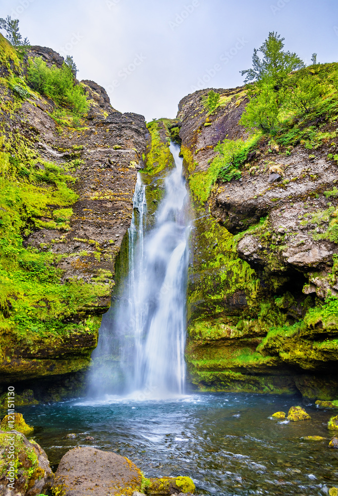 Gluggafoss或Merkjarfoss，冰岛南部的瀑布