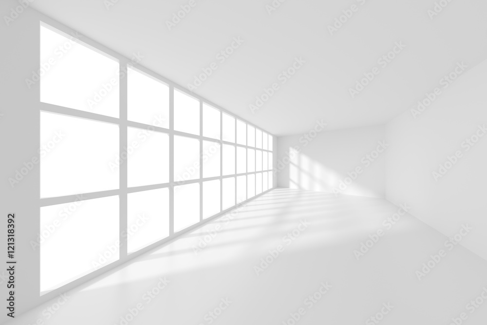 白色空房间的三维效果图。现代室内背景