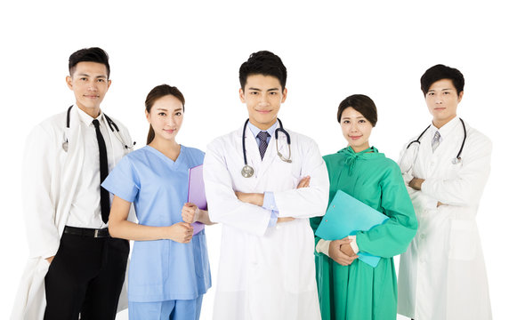 Smiling medical team isolated on white background