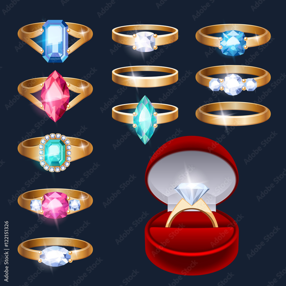 Realistic rings jewelry accessories icons set.