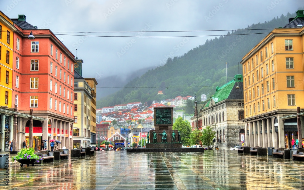 View of Torgallmenningen, the main square in Bergen