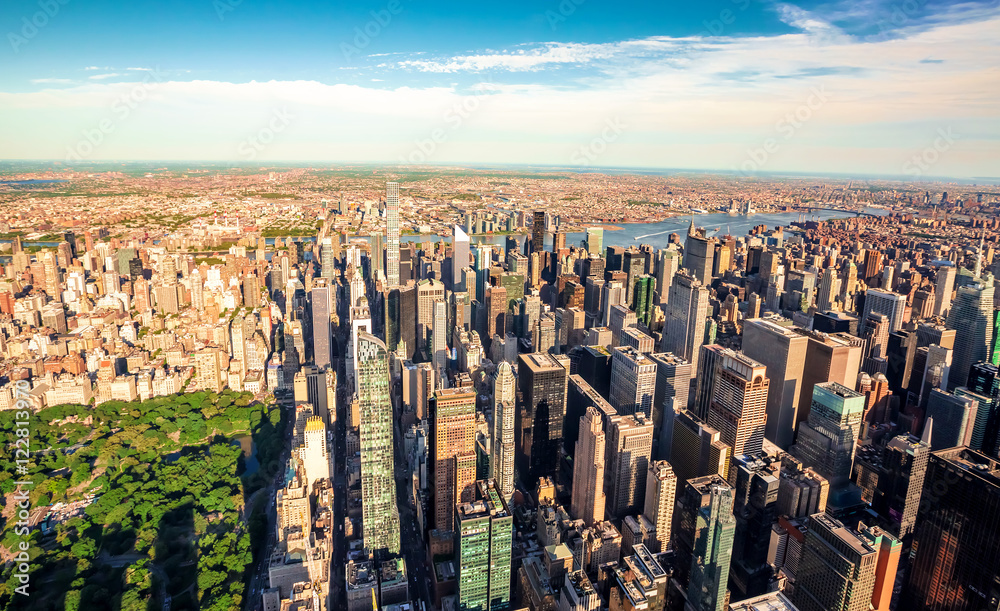 纽约市哥伦布圆环和中央公园鸟瞰图