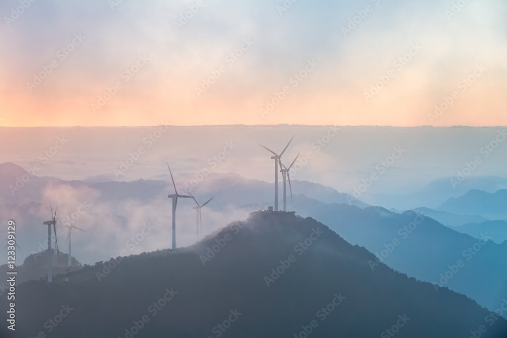 wind farm in sunrise