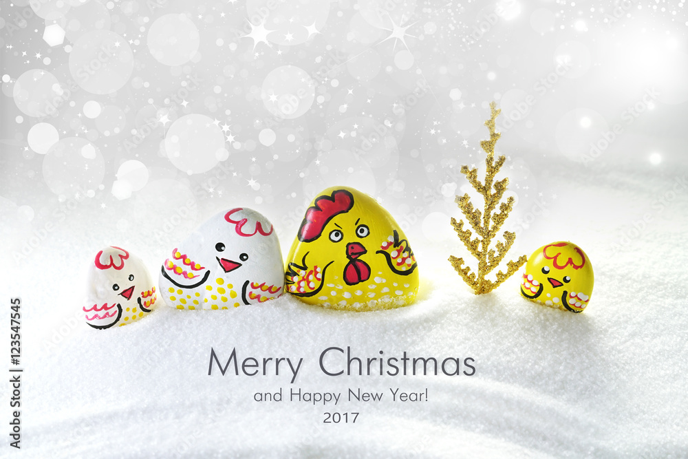 祝贺2017年圣诞节和新年。新的2017中国鸡年。明信片o