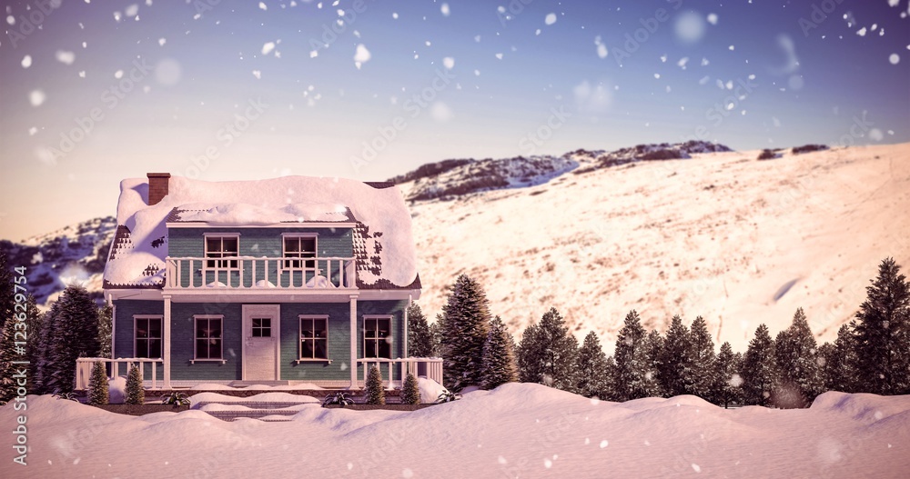 被雪覆盖的房子的合成图像