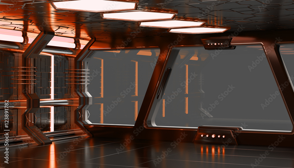 太空船橙色内部3D渲染元素本图fu