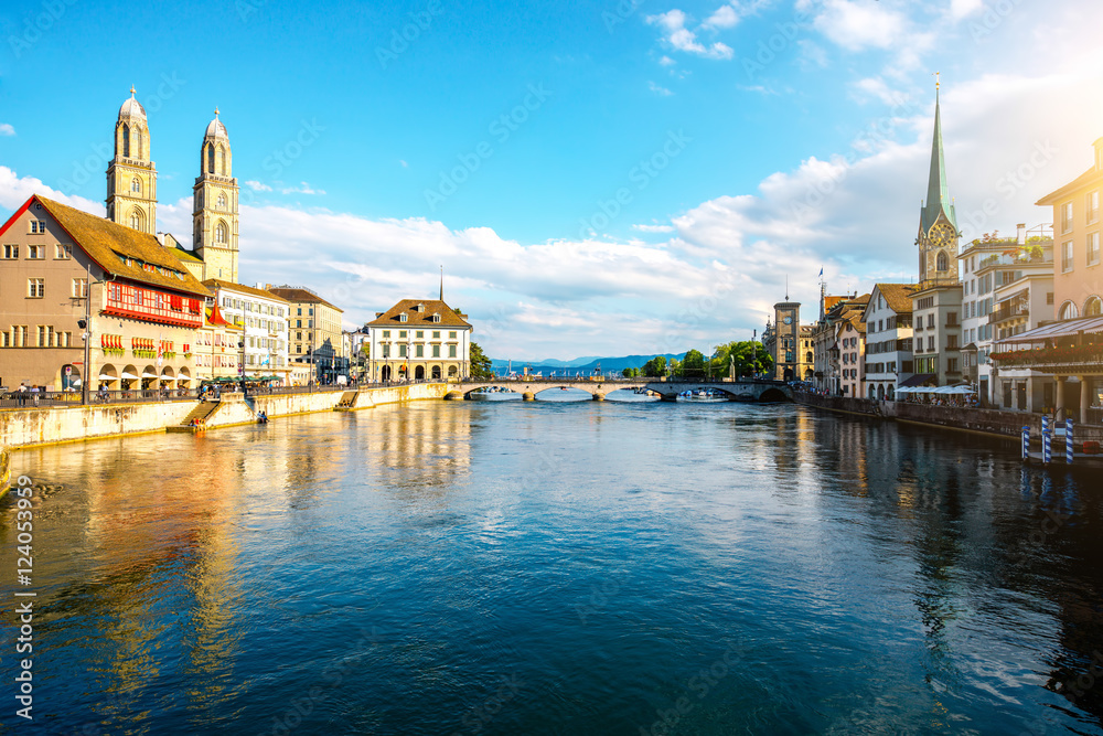 Zurich cityscape view on the river Limmat in Switzerland