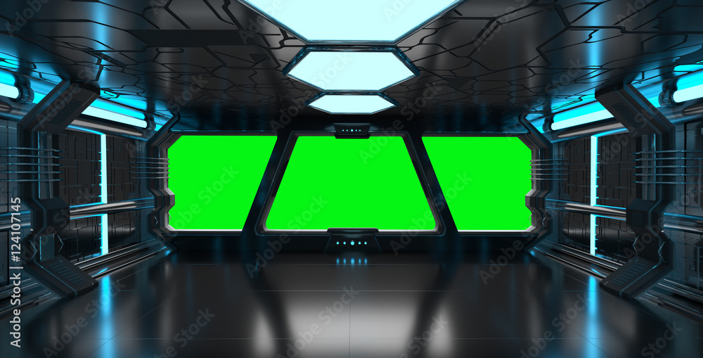 太空船蓝色内饰，带有空窗3D渲染元素