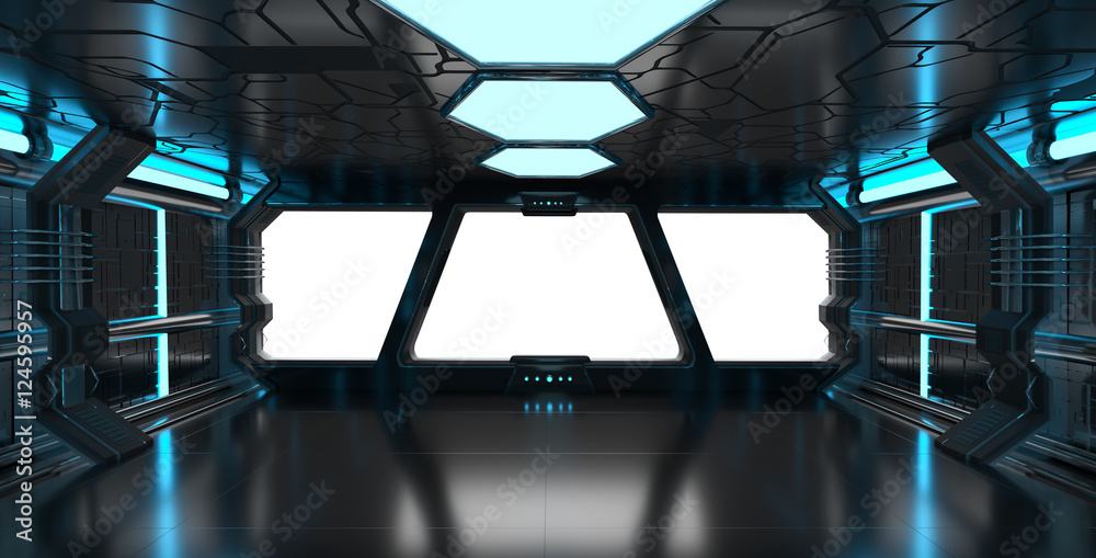 太空船蓝色内饰，带有空窗3D渲染元素