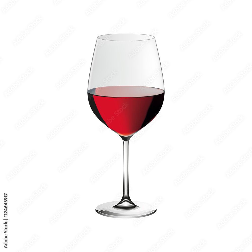 红葡萄酒酒杯，逼真的矢量插图，隔离在白色上